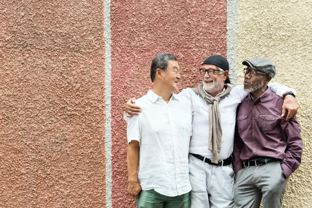group of friendly senior men