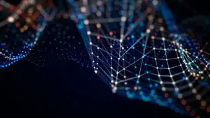 Technology network background concept. Global network. Big data and cybersecurity. Transfer and storage of data sets, blockchain. Abstract connected dots and lines network background. 3D illustration.