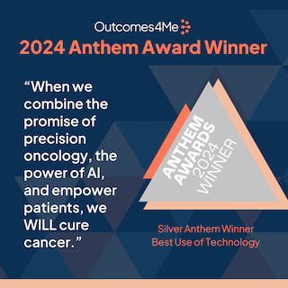 The Anthem Awards logo and the text "When we combine the promise of precision oncology, the power of AI, and empower patients, we WILL cure cancer."