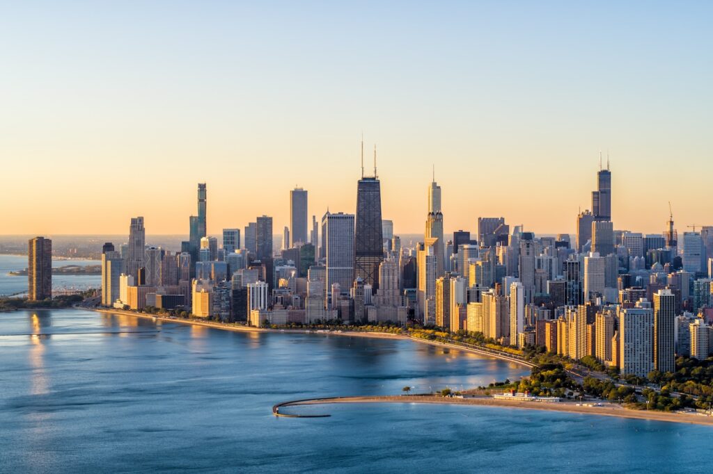 Chicago Aerial Cityscape at Sunrise