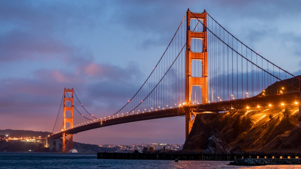 golden gate bridge during sunset