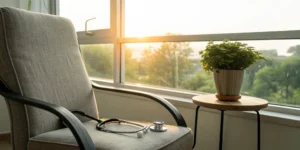 A doctor's office setting with a stethoscope, ready for a clear cell carcinoma consultation.