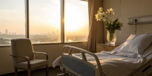 Hospital room for a patient considering surgery for stage 4 lung cancer.