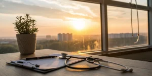 Medical chart and stethoscope used to assess prostate cancer risk groups.