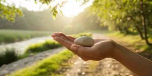 A hand holds a stone, representing the deep, heavy feeling of bone pain caused by cancer.