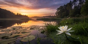 Sunrise over a calm lake, symbolizing hope for stage 4 non small cell lung cancer treatment.