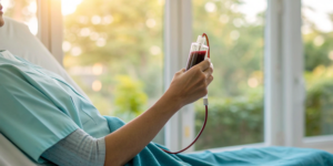 Patient receiving a blood test to check CA-125 levels for ovarian cancer.