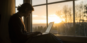 Using a laptop to find breast cancer clinical trials with a matching tool.