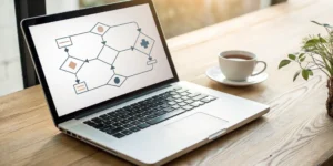 A diagram of the national optimal lung cancer pathway implementation guide on a laptop screen.