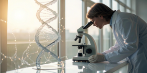 Scientist analyzing a blood sample for circulating tumor DNA in prostate cancer.