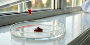 A blood sample being tested in a lab to find out if cancer can be known by a blood test.