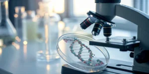 Microscope view of DNA for genetic testing related to colon cancer treatment.