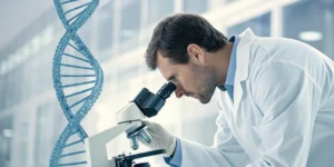 A lab scientist performs genomic testing to determine treatment for lung cancer.