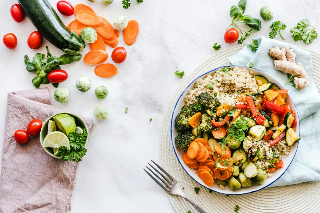 healthy bowl with vegetables and grains