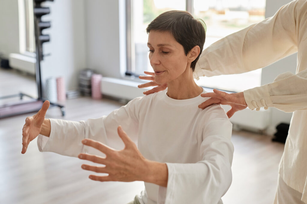 woman Doing guided Yoga Breathing Exercise