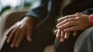 Close-up hand of support and encourage.