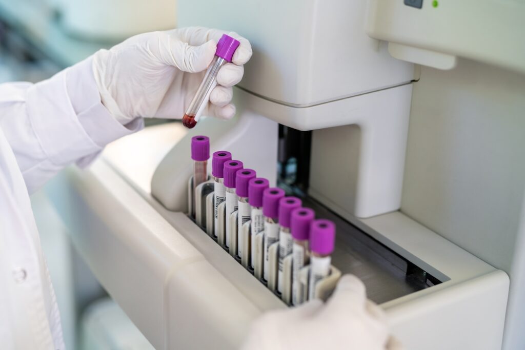 Close-up of a doctor gloves working in a testing laboratory