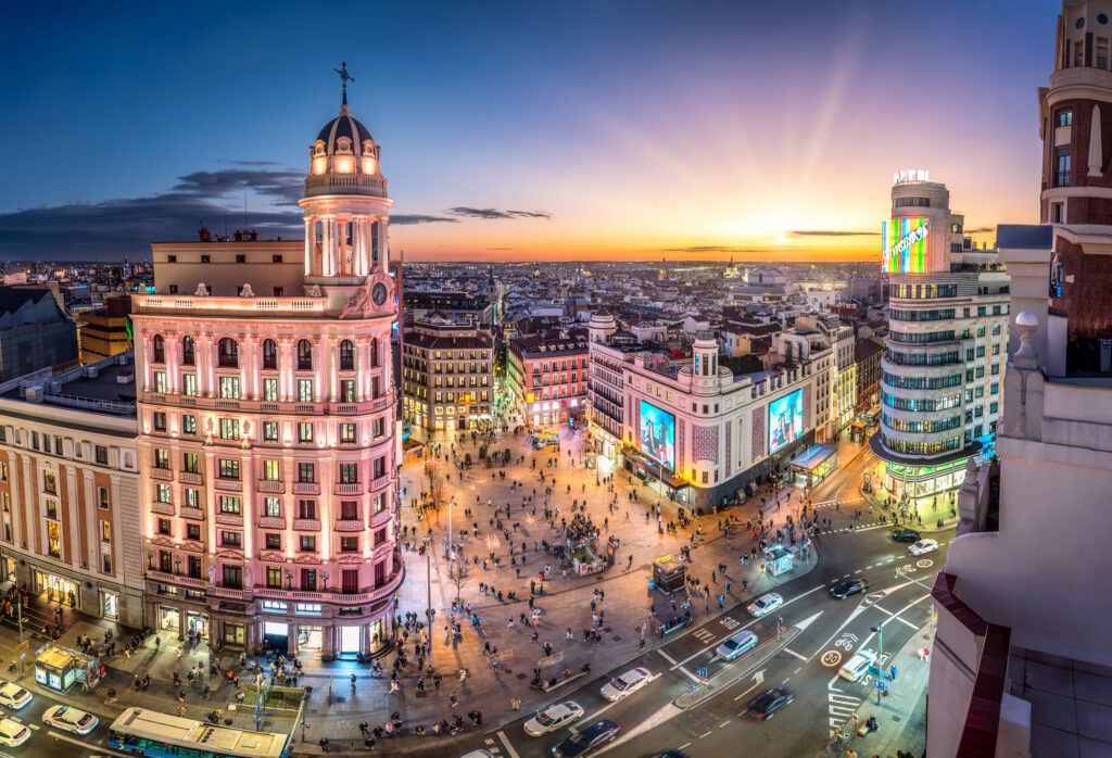 A vibrant aerial view of Madrid